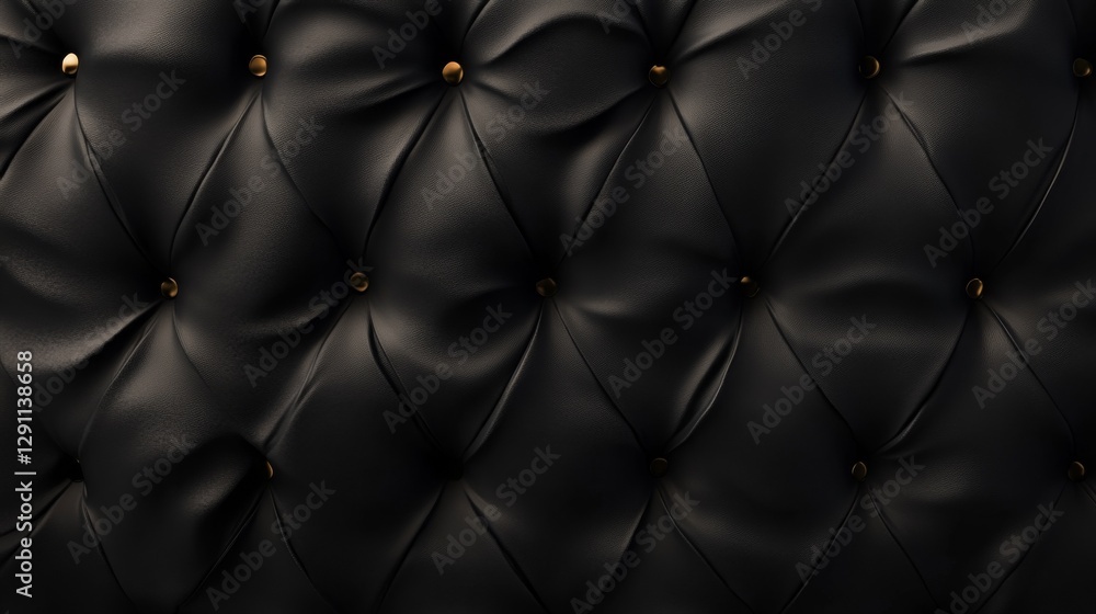 Fototapeta premium Close-up of black tufted upholstery with gold buttons. Luxurious texture and elegant design.