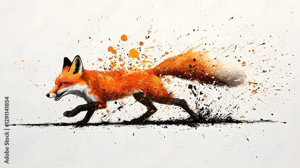 An expressive ink of a fox mid stride its tail flowing dynamically behind captured in a sumi e inspired traditional Japanese style