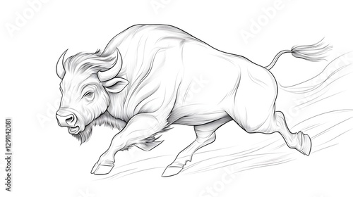 Bison Charging Through the Prairie in Vintage Western Engraving Style with Strong Dynamic Strokes Capturing the Power and Motion of the Animal