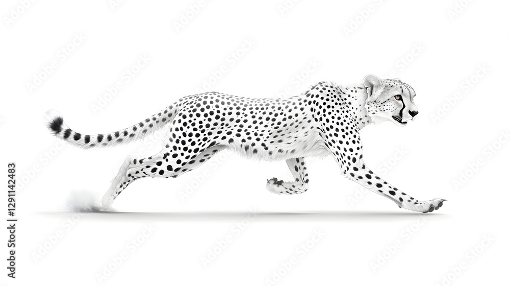 Cheetah Sprinting at Full Speed Depicted in a Minimalist Ink Sketch Style to Emphasize the Animal s Velocity and Dynamic Movement