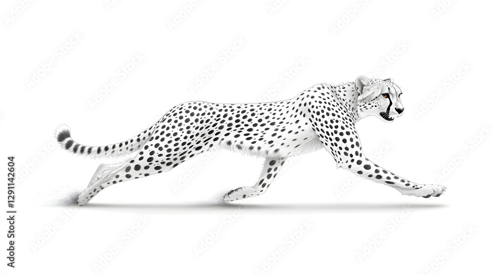 Cheetah Sprinting at Full Speed Drawn with Strong Sweeping Ink Lines to Emphasize its Velocity and Dynamic Motion