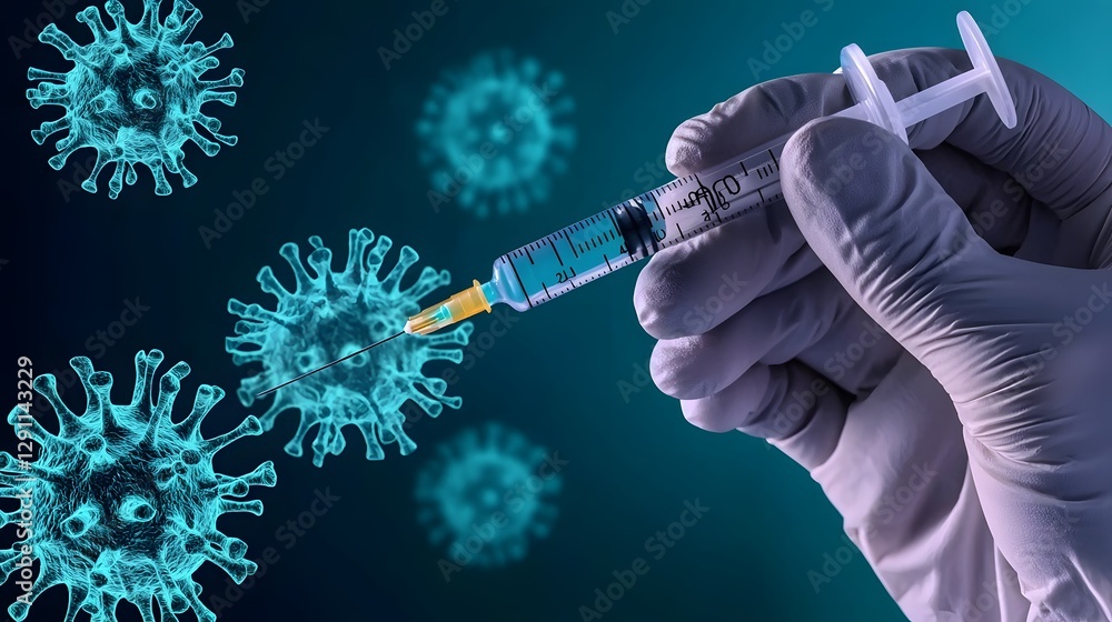 Close up of a doctor s hands carefully preparing a syringe with the influenza vaccine