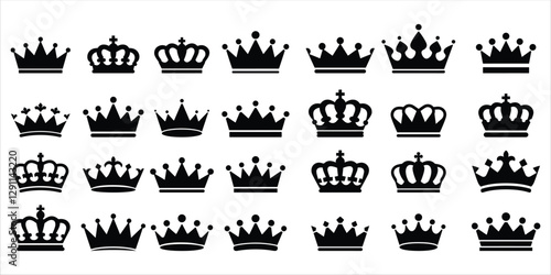 Collection of crow icon set vector on white background. king crown, label, royal, queen, heraldic, luxury, imperial logo vector