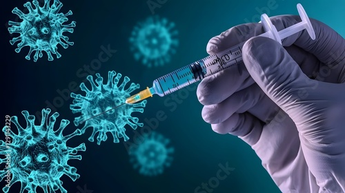 Close up of a doctor s hands carefully preparing a syringe with the influenza vaccine