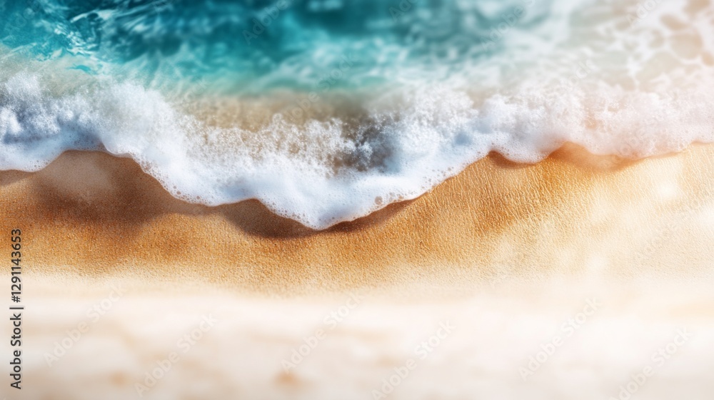 Ocean wave gently washes ashore, leaving white foam on golden sand. Serenity. Ocean wave gently washes ashore, leaving white foam on golden sand. Serenity.