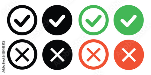 True and false button vector on white background. circle right and wrong icon set