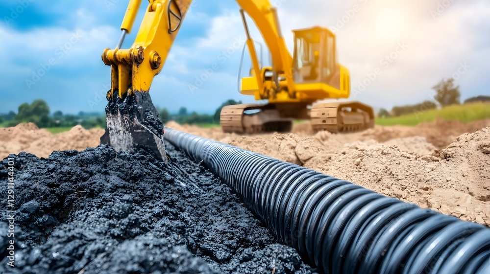 Close up view of steel reinforcement rebar being installed during the foundation construction process