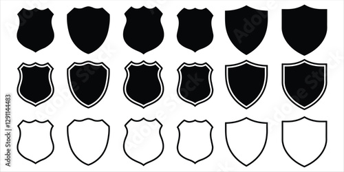 Collection of shield icon vector on white background. security badge, police badge sign vector. heraldic badge symbol