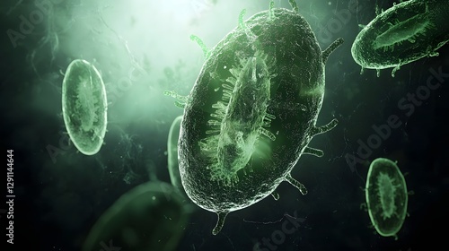 Obraz na płótnie Conceptual medical depicting cocci bacteria forming defensive protective biofilms illuminated by soft natural lighting in a refined educational style w salonie