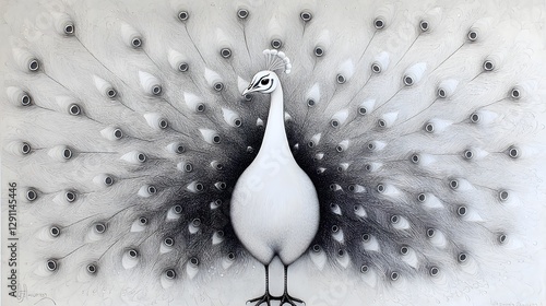 Obraz na płótnie Detailed Engraved of a Majestic Peacock with Its Vibrant Feathers Fanned Out in a Captivating and Ornate Line Art Style w salonie