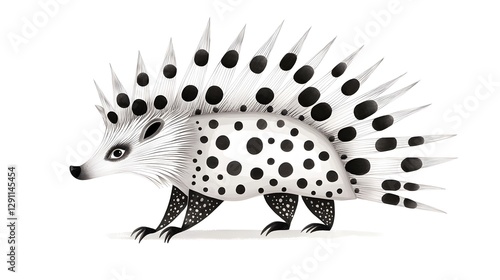 Obraz na płótnie Detailed engraved of a porcupine with its quills raised depicting the animal in a bold high contrast monochrome style reminiscent of classic woodcuts or etchings w salonie