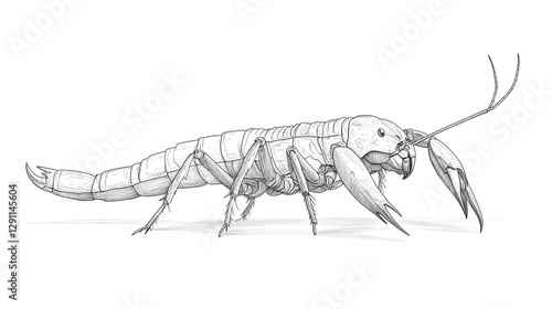 Obraz na płótnie Detailed engraved style of a scorpion showcasing the intricate texture and structure of its exoskeleton This minimalist black and white graphic depicts the predatory arthropod in a scientific w salonie