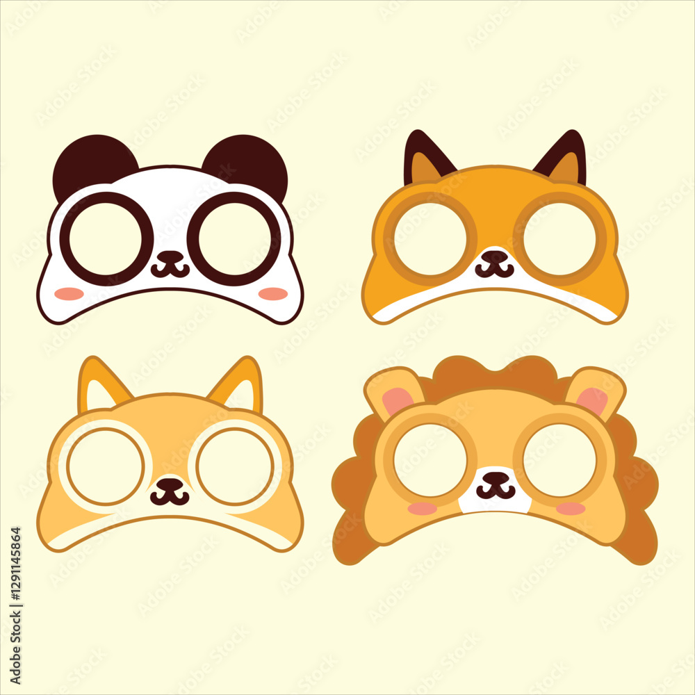 Fototapeta premium Cute animal panda fox shiba inu lion birthday mask cartoon illustration