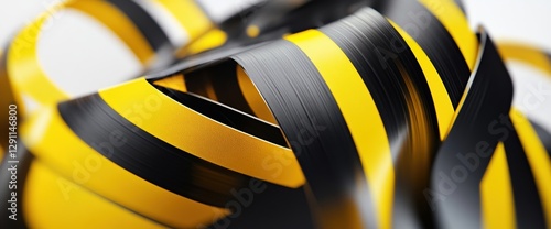 Wallpaper Mural Abstract Black and Yellow Ribbons Swirling Dynamically in 3D Space, Creating an Energetic and Modern Visual Design. Torontodigital.ca