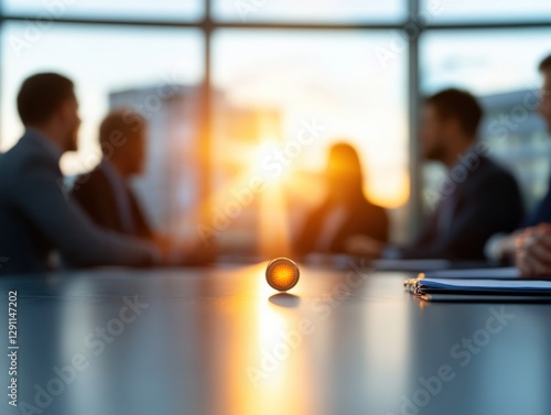 Business meeting with sunset in the background