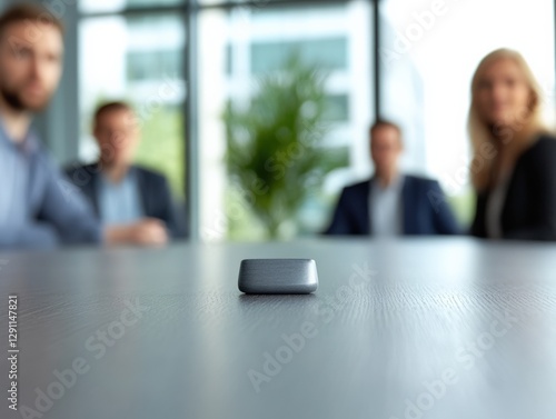 Business Meeting with Focus on Presentation Button