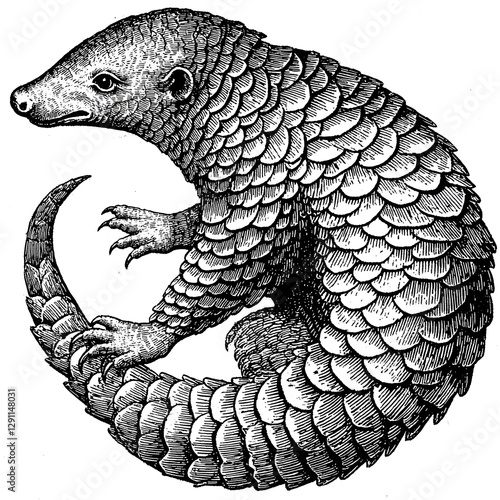 Obraz na płótnie Detailed stippling of a pangolin curled into a defensive ball showcasing the intricate texture and pattern of its overlapping scales w salonie