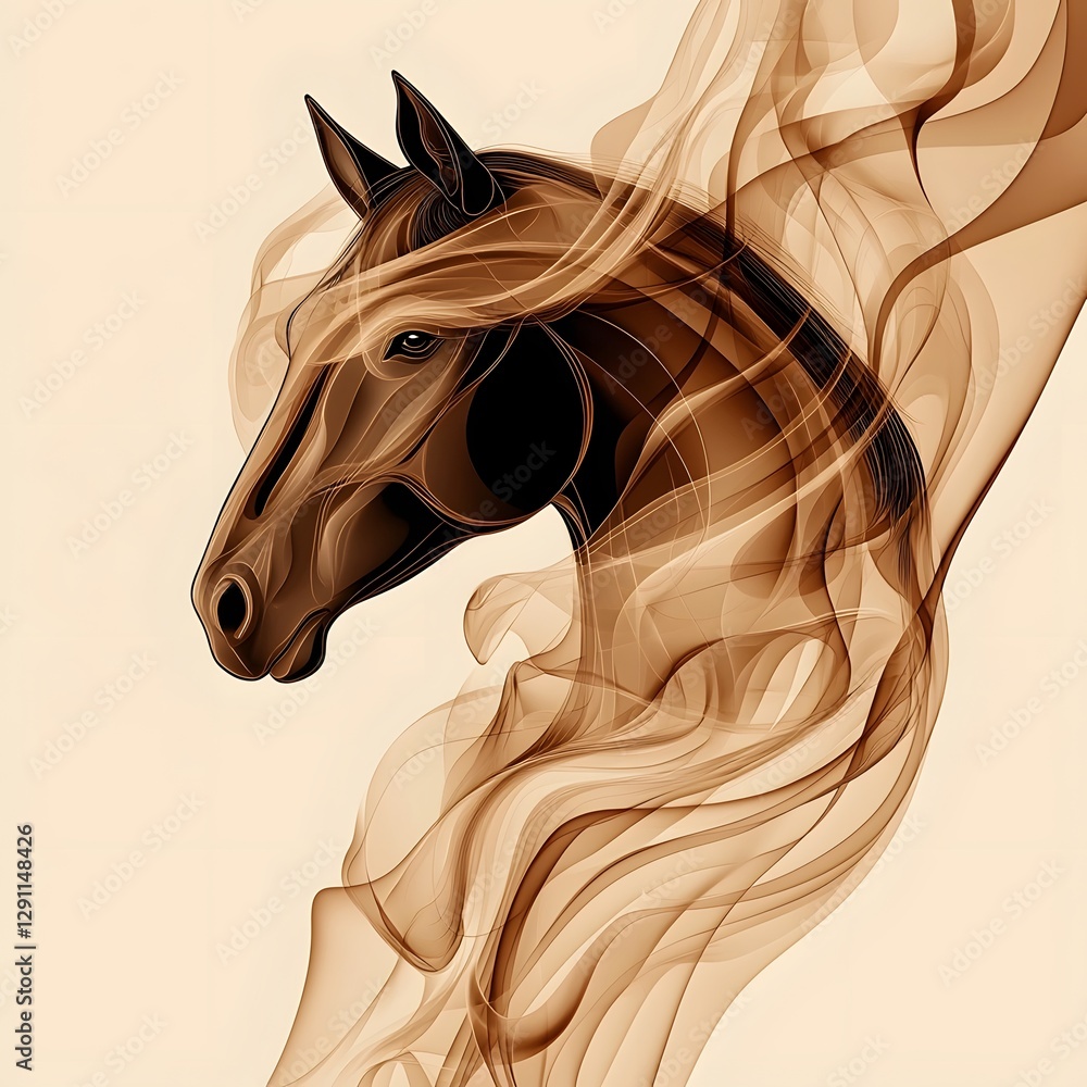 Dissolving Equine Essence A Surreal Ink Wash Painting Depicting a Horse Blending into Wispy Smoke like Wisps Against a Dreamlike Monochrome Gradient Background