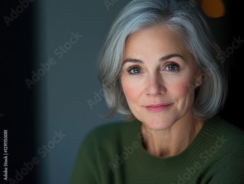 Portrait of a Mature Woman with Gray Hair.