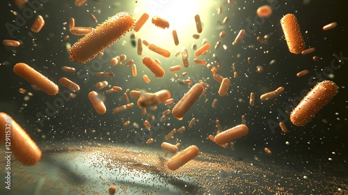 Highly detailed macro close up shot of gram positive bacteria forming intricate peptidoglycan layers illuminated under a natural light microscope