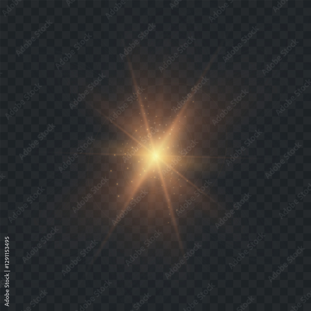 Abstract golden vertical glow. Bright explosion of light of flickering rays on transparent background. Luxury style for design and vector illustrations
