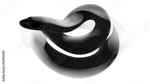 Highly detailed of a coiled snake with its scales meticulously rendered in a fine woodcut engraving style creating a sophisticated and elegant abstract design