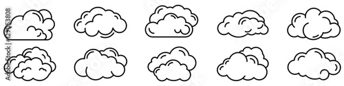Cloud icon. Editable stroke. Set of black linear cloud icons. Cloud symbol. Vector illustration