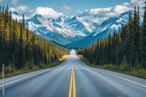 Icefields parkway winding through canadian rockies landscape