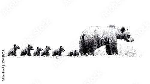 Obraz na płótnie Majestic mother bear leading her curious cubs through the serene forest landscape w salonie
