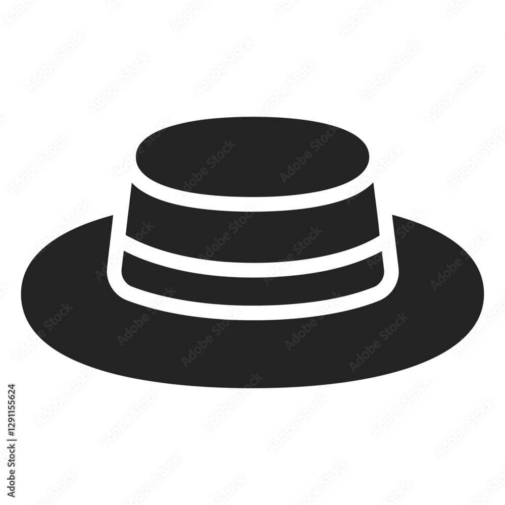 Classic Boater Hat Icon: a timeless symbol of elegance and leisure, depicted in a clean, minimalistic silhouette. Classic Boater Hat Icon: a timeless symbol of elegance and leisure, depicted in a clean, minimalistic silhouette.