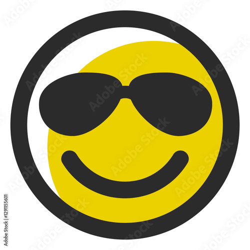 Cool Smiling Face: A vibrant and friendly cartoon smiling face wearing sunglasses and a smiling, exuding happiness and fun.