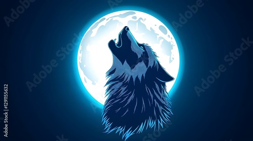 Obraz na płótnie Majestic Wolf Howling at the Moonlit Sky with Deep Shadows and Textured Fur Details Illustrated in Stippled Ink Drawing Style w salonie