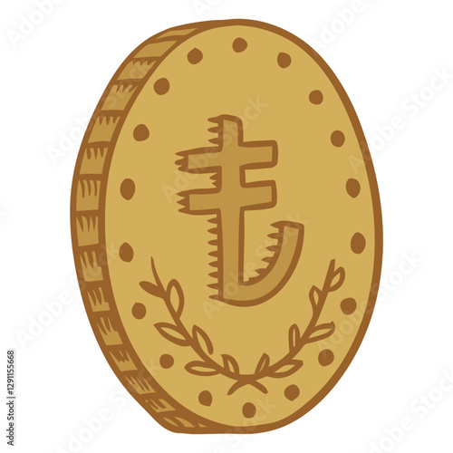 Turkish Lira Coin Illustration: A stylized illustration of a gold Turkish lira coin.