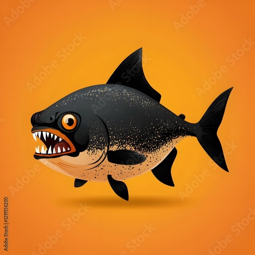 Obraz na płótnie of a fearsome piranha with its razor sharp teeth bared in a bold dramatic woodblock print style The aquatic predator s aggressive predatory nature is highlighted through the textured w salonie