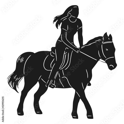 Equestrian Silhouette: A captivating silhouette of a woman riding a horse, embodying grace, power, and the strong bond between rider and animal. 