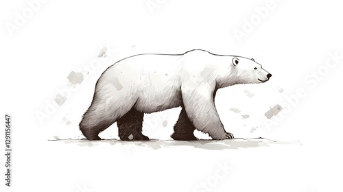 Obraz na płótnie of a polar bear walking across the icy Arctic landscape its fur rendered with delicate cross hatching in a naturalist pen and ink drawing style w salonie