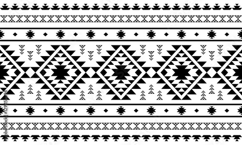 Southwest Aztec geometric Native American Mexican Navajo tribal ethnic boho indian texture ornament seamless pattern fabric black and white design vector for woven textile printing blanket rug carpet 
