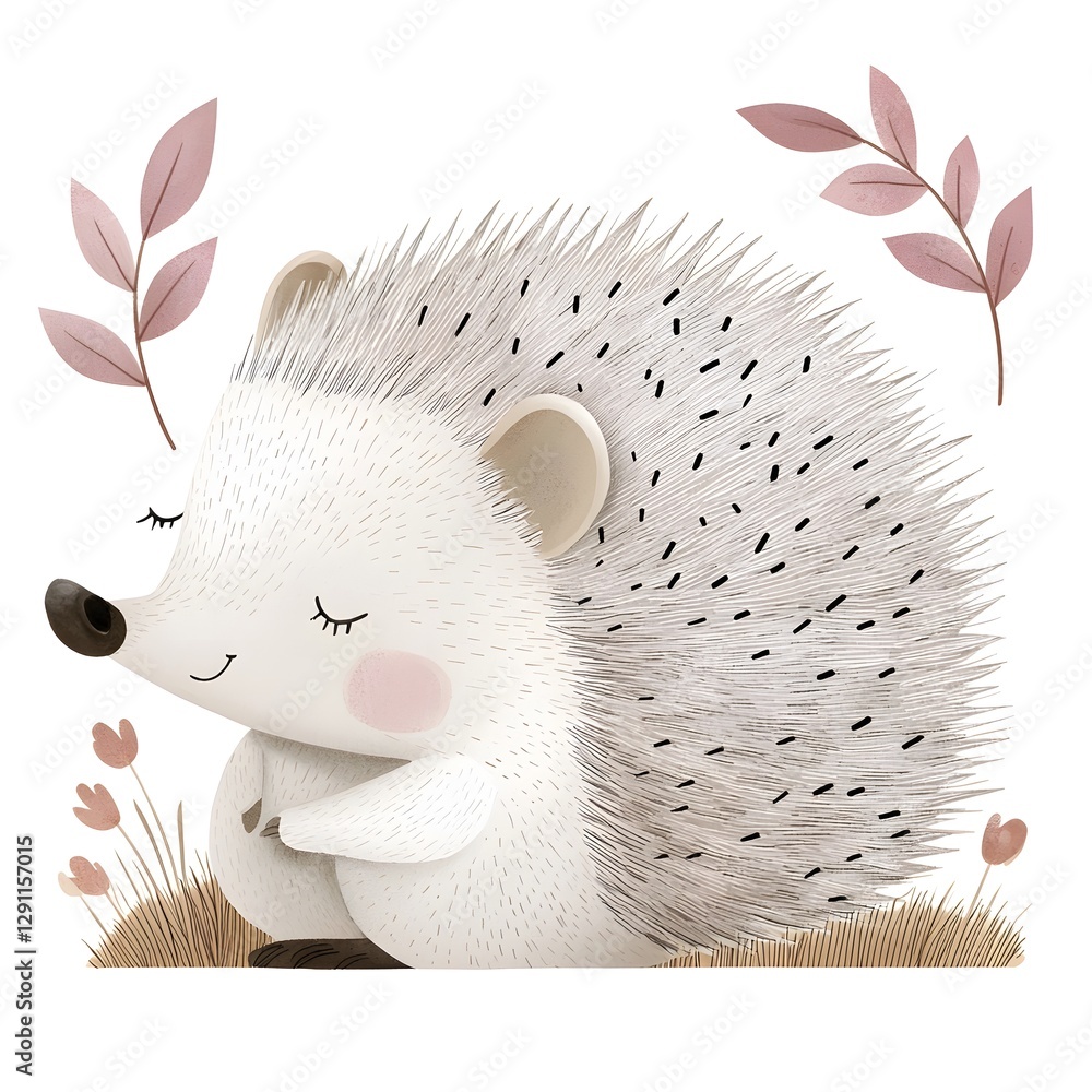 of a sleeping hedgehog curled up in a protective ball rendered in a high detail stippled technique that enhances the textural qualities of the furry creature s spikes and skin