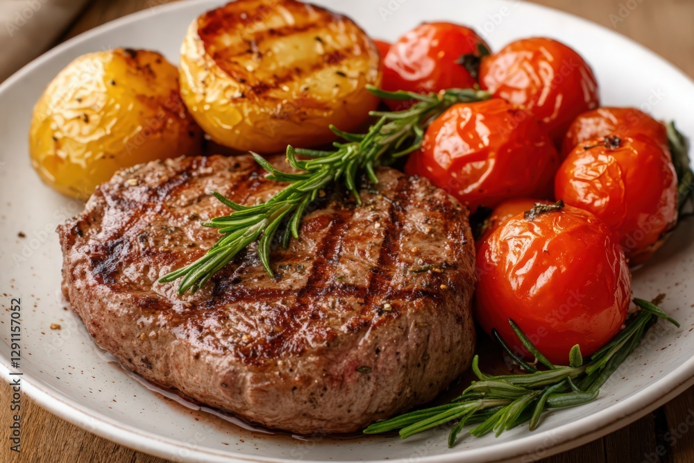 Grilled Steak with Roasted Potatoes and Cherry Tomatoes Grilled Steak with Roasted Potatoes and Cherry Tomatoes