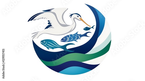 Obraz na płótnie Pelican Catching Fish in Stylized Woodcut Inspired with High Contrast and Expressive Lines Evoking a Iconic Wildlife Design w salonie
