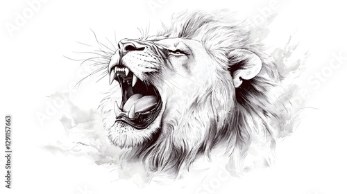 Obraz na płótnie Powerful and Captivating Vintage Inspired Woodcut Engraving Depicting the Fierce Roar of a Majestic Lion with Fine Black Ink Linework and High Contrast Shading w salonie