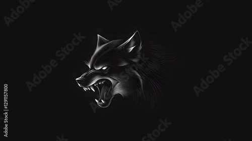 Obraz na płótnie Powerful and Ferocious Snarling Wolf Drawn in a Classic Scratchboard Style with Deep Shadows High Contrast and Piercing Glowing Eyes w salonie