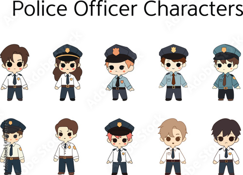 Set of Cute Police Officer Characters