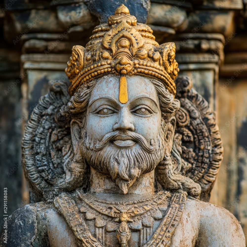 Weathered Stone Statue of Crowned Male Figure Weathered Stone Statue of Crowned Male Figure