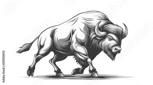 Obraz na płótnie Powerful bison charging through the prairie captured in a vintage Western engraving inspired style with bold dynamic strokes that convey the animal s strength w salonie