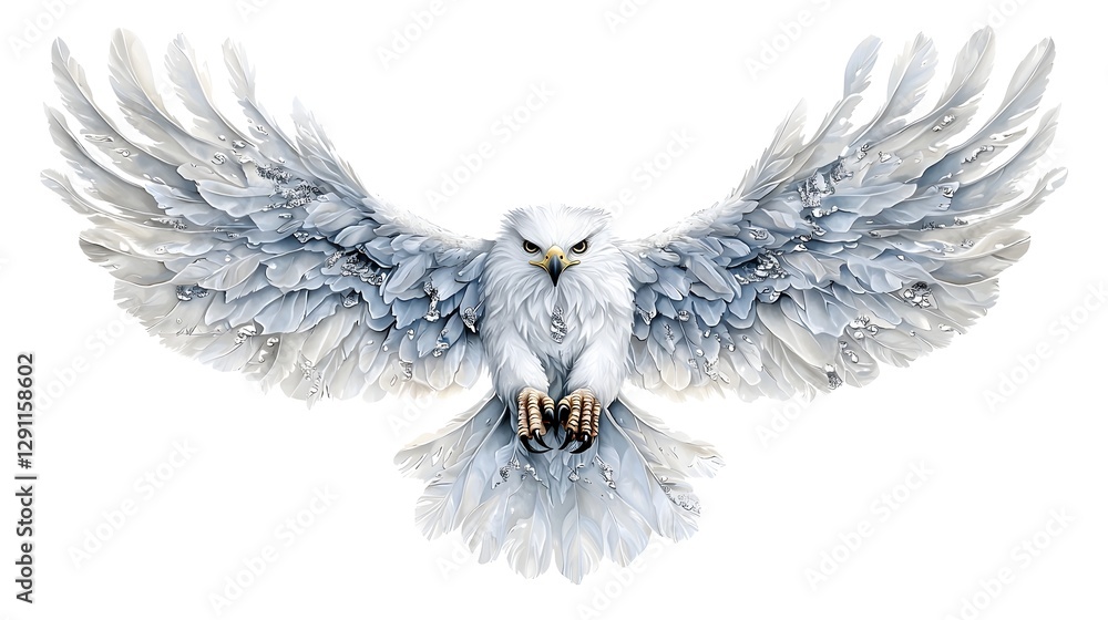 Powerful eagle soaring with its wings fully extended captured in a classic pen and ink that showcases the intricate details of the bird s feathers and majestic presence
