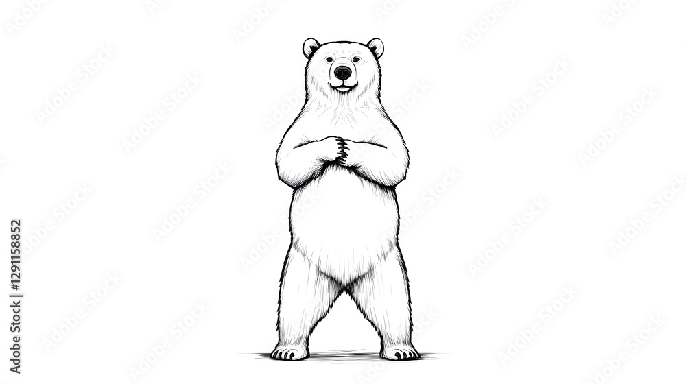 Powerful Grizzly Bear in Bold Black and White Ink Style Depicting the Majestic and Fearsome Presence of this Apex Predator of the Wilderness