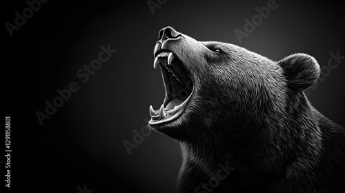 Obraz na płótnie Powerful grizzly bear captured in an intense high contrast scratchboard The bear s fierce snarl sharp fangs and aggressive posture convey its raw primal strength and untamed nature w salonie
