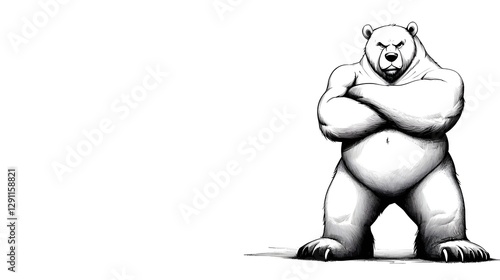 Obraz na płótnie Powerful Grizzly Bear Illustrated in a Bold Dramatic Black and White Ink Composition Standing on Its Hind Legs in a Commanding Pose Amidst Its Natural Forest Habitat w salonie