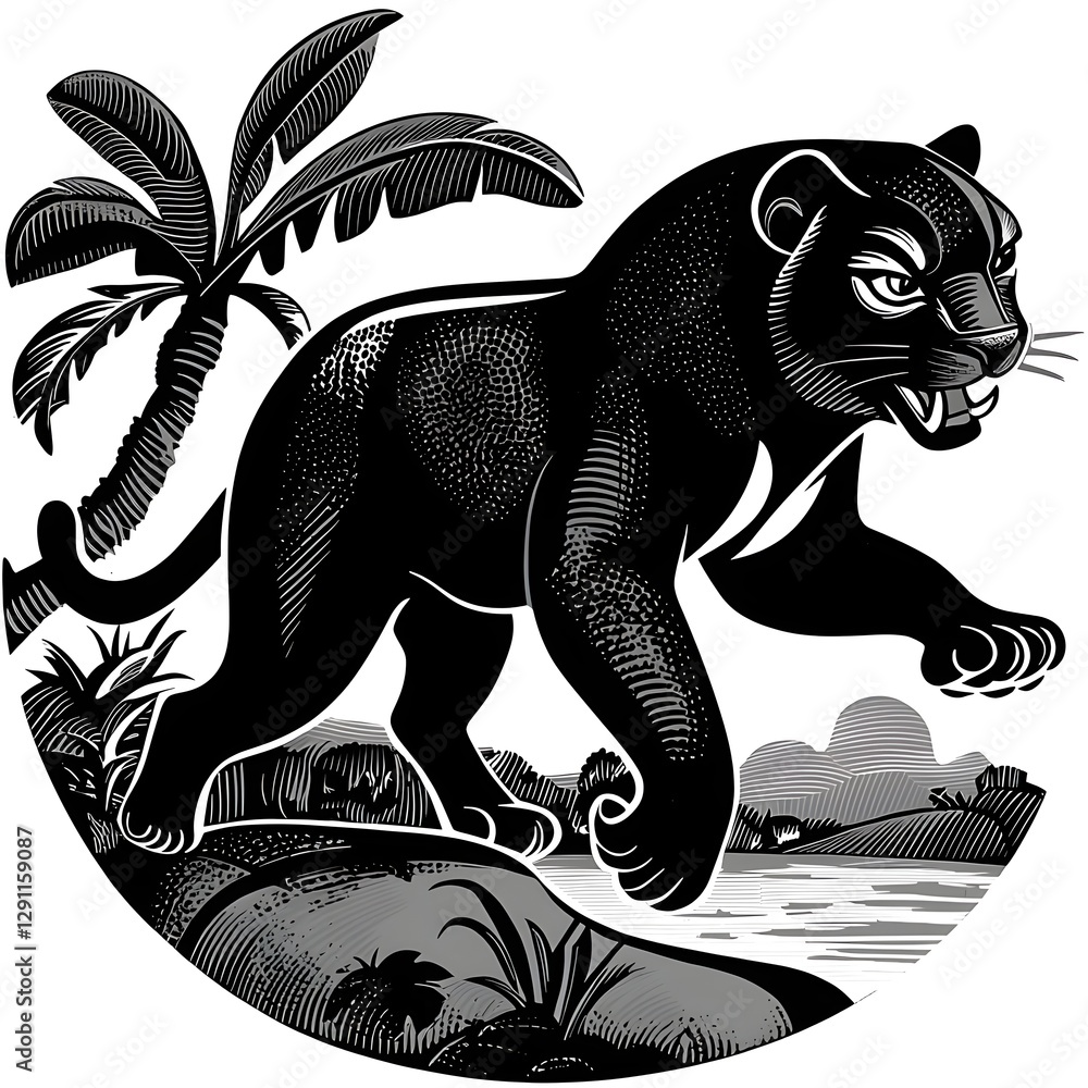 Powerful jaguar prowling along a riverbank